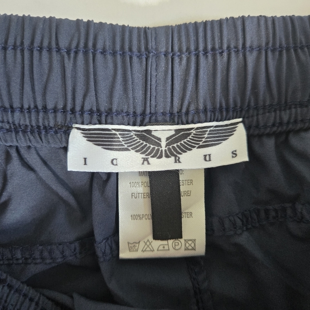 Icarus navy blue lightweight drawstring athletic shorts zip pockets sz L - Picture 4 of 8